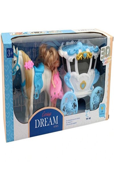 rexa لعبة عربة حصان تعمل بالبطارية مع دمية - أضواء وصوت، مجموعة أميرة بلاستيكية