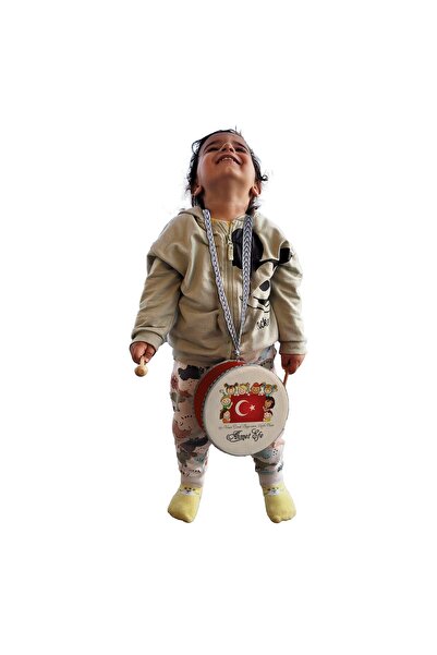 Souvenest Kişiye Özel 23 Nisan Temalı Deri Oyuncak Çocuk Davulu Kırmızı (1-5 Yaş)