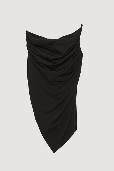 Quzu Asymmetrical Draped Blouse Black