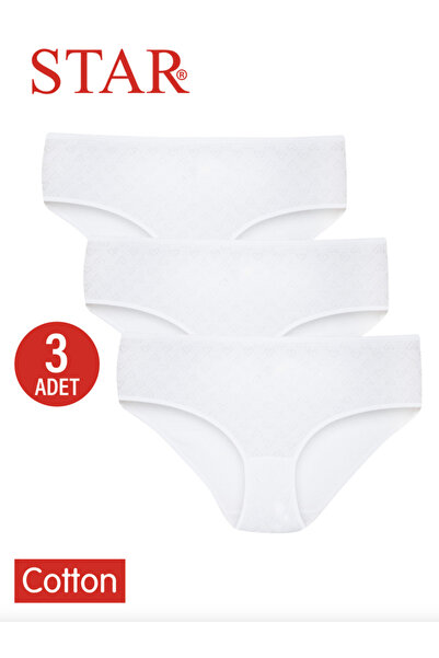 Star سراويل داخلية نسائية مكونة من 3 قطع من القطن الخالص باللون الأبيض على شك...