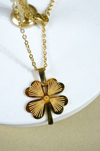 Zalifra Clover Figured, Gold Color, Steel Necklace