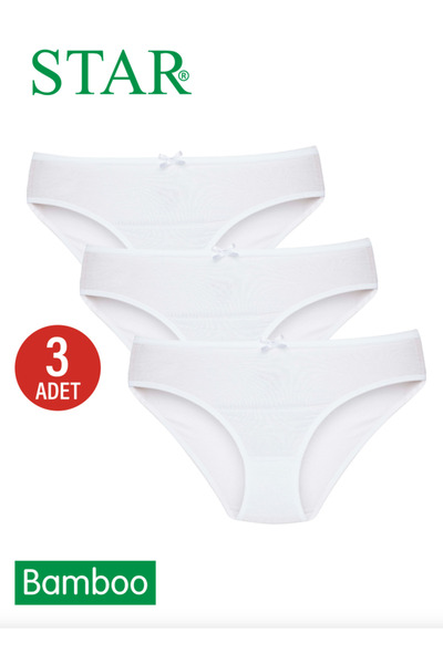 Star سراويل بيكيني نسائية مكونة من 3 قطع من الخيزران العضوي باللون الأبيض