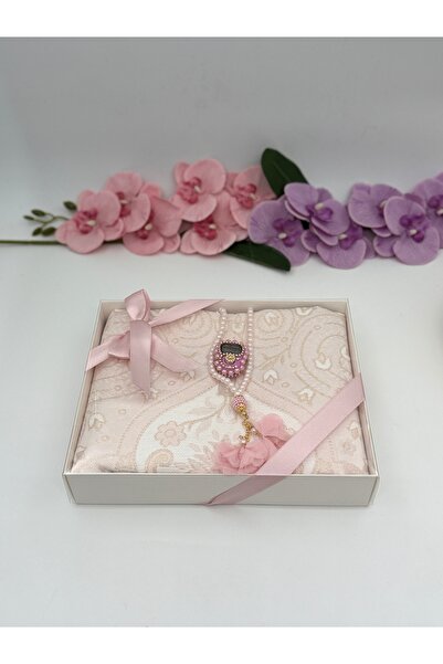 Uğurlu Hac lüx şönil sim dokuma secade güllü inci tesbih taşlı zikirmatik set