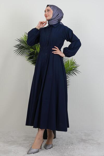 GİYZAMİLA Φόρεμα Poplin με διπλή τσέπη Navy Blue