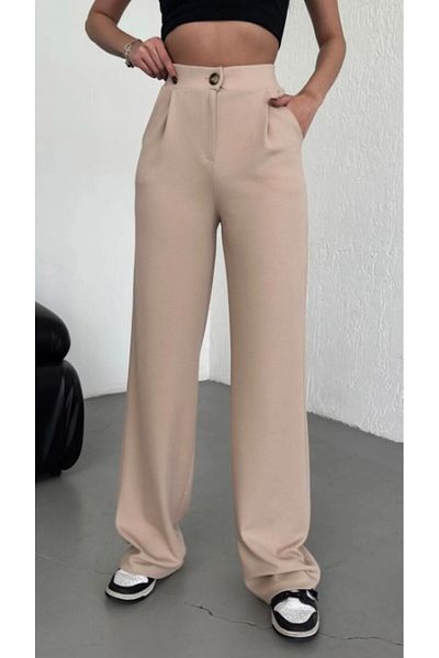 BACK Women's Beige Palazzo Pants Oversize Cut