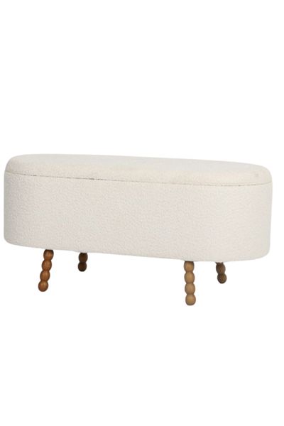 rexa Modern White Flannelette Gold Metal Legs Living Room Bedroom Storage Bench