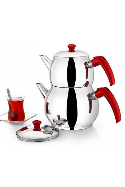 Raymond Medium Size Globe Stainless Steel Teapot Set-Red