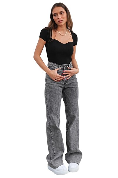 Livik Grand Women's Smoked Lycra Stretchy Special Wide Leg Jeans