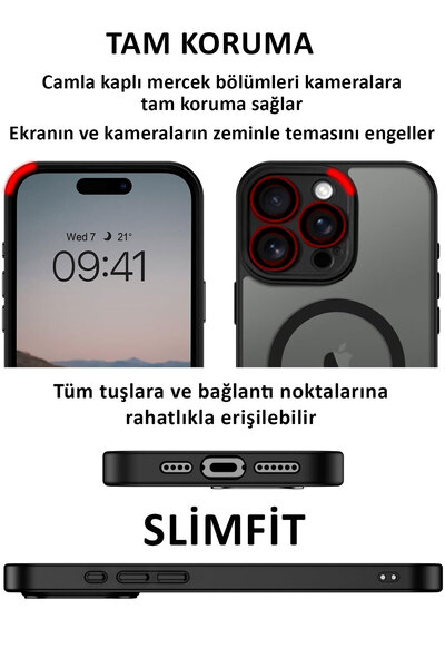 CEPSTOK iPhone 16 Pro Max Kılıf Siyah Magsafe Wireless Şarj Özellikli Kamera Lens Korumalı Mat Silikon