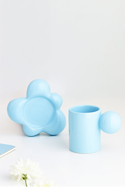 SİNEM YAMAN HOME BULUT SARI MAVİ 2Lİ TAKIM EL YAPIMI SERAMİK FİNCAN / 100 ML 2Lİ SERAMİK FİNCAN TAKIMI