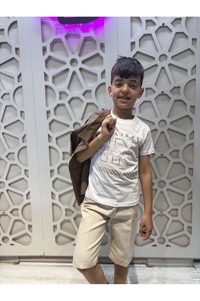 KUMRUNUN DÜNYASI Brown Shirt Short Sleeve T-Shirt and Cream Shorts 3-Piece Bottom Top Boy Set
