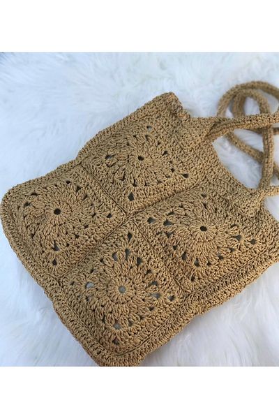 yucin Straw Bag, Summer Knitting Bag, Beach Shoulder Bag