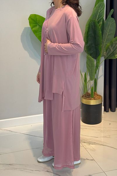 Ceremony Front Half Chiffon Trousers Chiffon Slit Detail Sandy Suit 59104 Pink