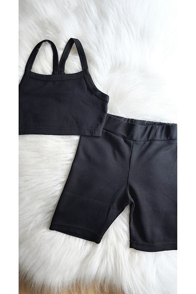 eladamoda Black Female Child Biker Tights Crop