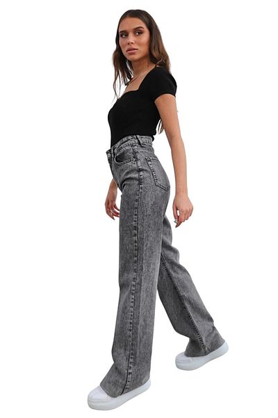 Livik Grand Women's Smoked Lycra Stretchy Special Wide Leg Jeans