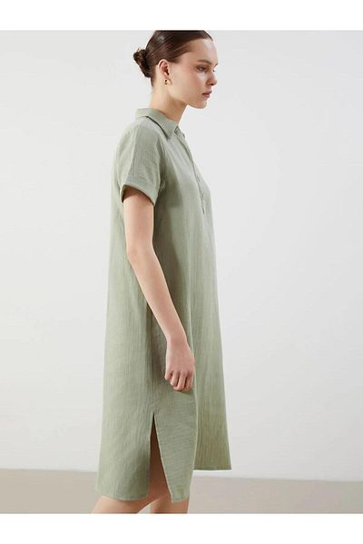 LC Waikiki Lcw Comfort Shirt Collar Muslin Women's Dress (S5)