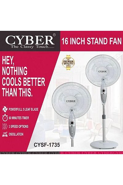 Cyber 16 Inch Stand Fan With Powerful 5 Blades 60 W CYSF1735 White