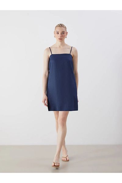 LC Waikiki Μίνι φόρεμα LCW Vision Indigo με τετράγωνο γιακά λινό
