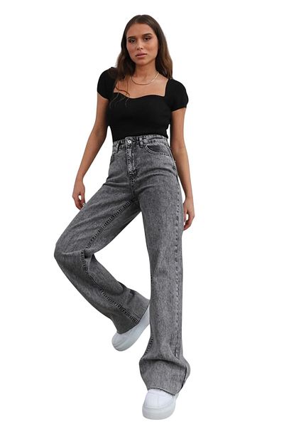 Livik Women's Smoked Lycra Stretchy Special Wide Leg Jeans