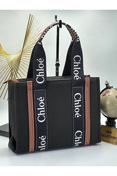 ELKA SİYAH ORTA BOY KAHVE KANVAS KUMAŞ TOTE EL VE OMUZ ÇANTASI