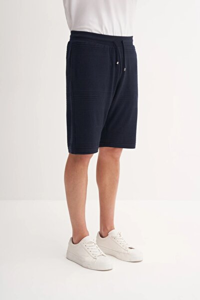 Cazador Regular Fit Knitted Textured Bermuda Shorts 6074 Navy Blue