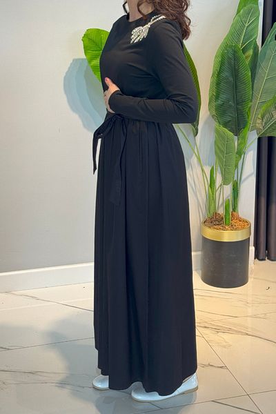 Missemramiss Stone Embroidered Comfort Dress 4762 Black