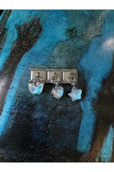 LAİKA 3-Piece Steel Italian Bracelet Charm Butterfly-Heart-Star Hologram Tarnish-Free