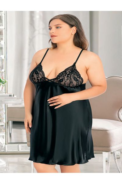 BEYAZTOPTAN 100% Stylish Women's Big Size Satin Transparent Mini Nightgown