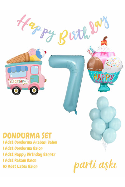 PARTİ AŞKI 7 Yaş Dondurma Temalı 5'li Balon Seti & Erkek Çocuk, Bebek Ice Cre...