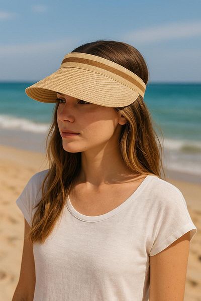 Lupin Sunscreen Imported Striped Straw Visor