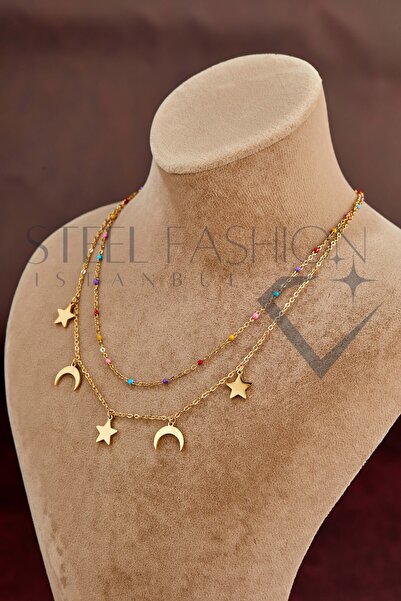 Steel Fashion İstanbul Paslanmaz Çelik Hilal ve Yıldızlı Kolye