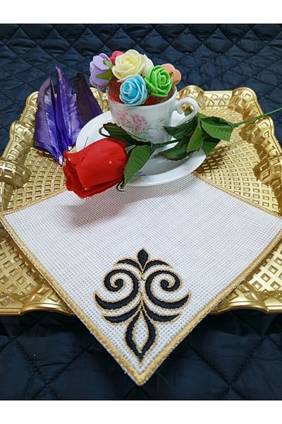 NAKIŞ ATÖLYESİ Maraş 1 Ecru Cocktail Napkin and Coffee Presentation Napkin 6 Pieces