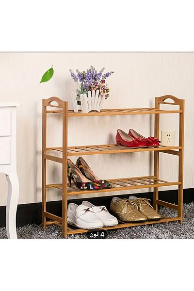 Un Multi-purpose 4-tier wooden shoe rack for storage and organization