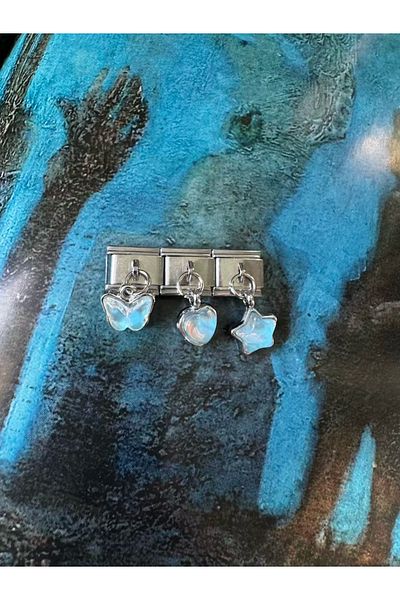 LAİKA 3-Piece Steel Italian Bracelet Charm Butterfly-Heart-Star Hologram Tarnish-Free