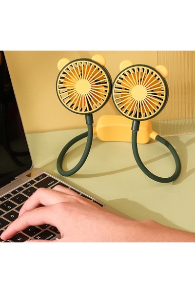 Livava Boyunluk Mini Fan, 2 Kademeli, Usb li ve Şarj Edilebilir, Yeşil, 28x4