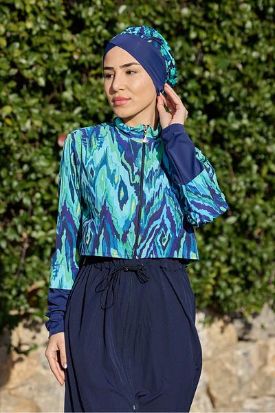 ns tasa Viona Model Blue Sports Lycra Design Hijab Double Swimsuit