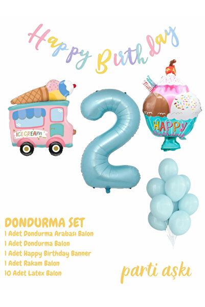 PARTİ AŞKI 2 Yaş Dondurma Temalı 5'li Balon Seti & Erkek Çocuk, Bebek Ice Cre...