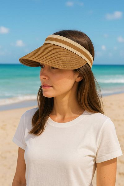 Lupin Sunscreen Imported Striped Straw Visor