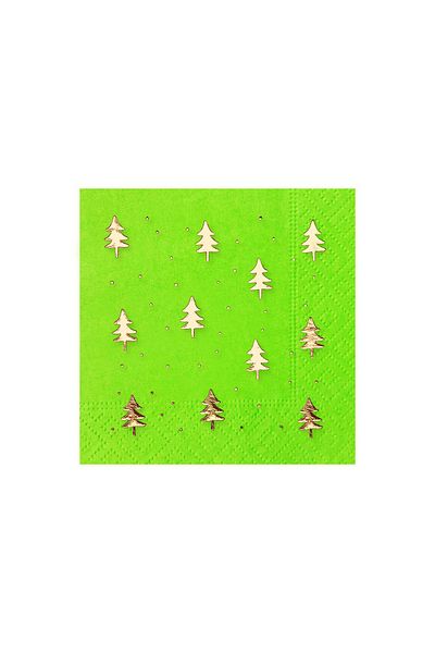 Story 23X23 cm Gold Foil Pine Patterned 2 Layer 50's Pistachio Green Colored Paper Napkin