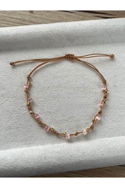 Pel Design سوار وخلخال من حبل عين القط الوردي البسيط مصنوع يدويًا