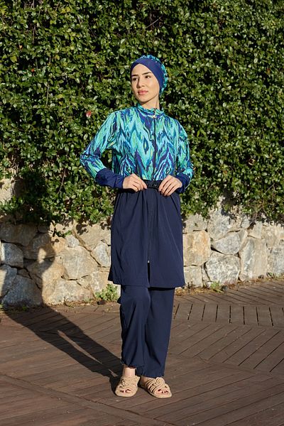 ns tasa Viona Model Blue Sports Lycra Design Hijab Double Swimsuit