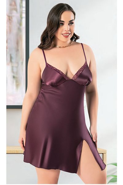 BEYAZTOPTAN 100% Stylish Women's Big Size Satin Transparent Mini Nightgown