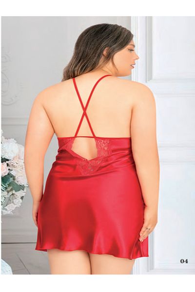 BEYAZTOPTAN 100% Stylish Women's Big Size Satin Transparent Mini Nightgown