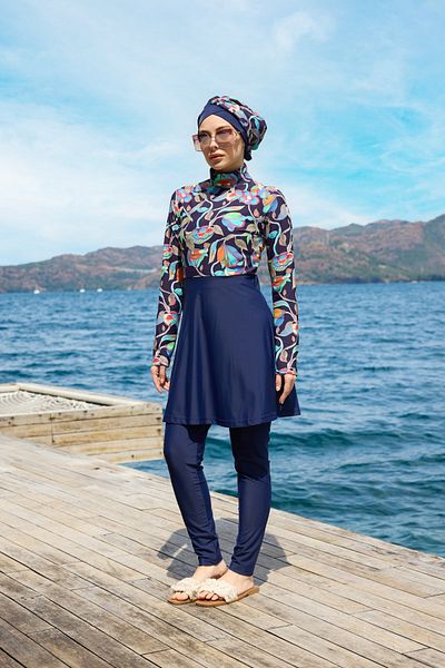 ns tasa Ebru Model Lycra Design Hijab Double Swimsuit Set