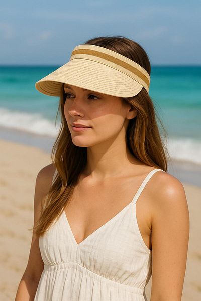 Lupin Sunscreen Imported Striped Straw Visor