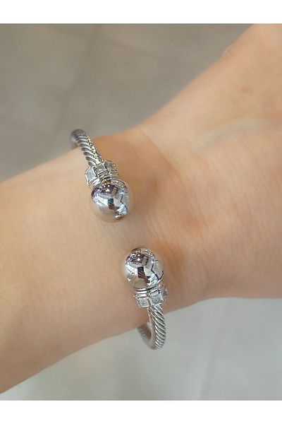 MODA Women's Tarnish-Free Steel Twist Model Silver Twin Bun Headed Stone Bracelet - Stylish Design |   Bujimori.