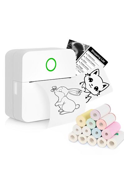 FAMIFY Mini Portable Thermal Printer, Bluetooth Connectivity, Inkless Printing, Ideal for Labels, 8h, White