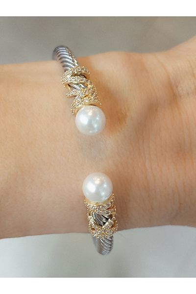 MODA Women's Tarnish Steel Bun Pearl Headband Stone Bracelet - Stylish Design |   Bujimori.