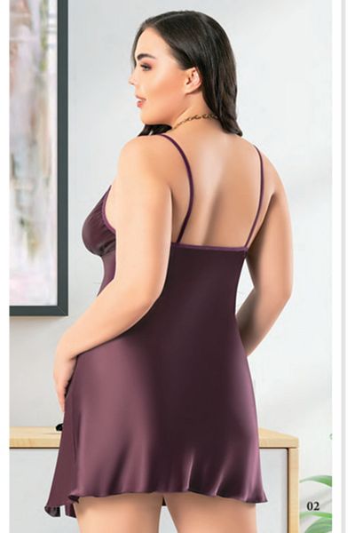 BEYAZTOPTAN 100% Stylish Women's Big Size Satin Transparent Mini Nightgown