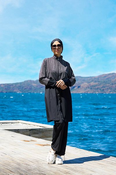 ns tasa Felina Model Sports Lycra Finger Detailed Design Hijab Double Swimsuit
